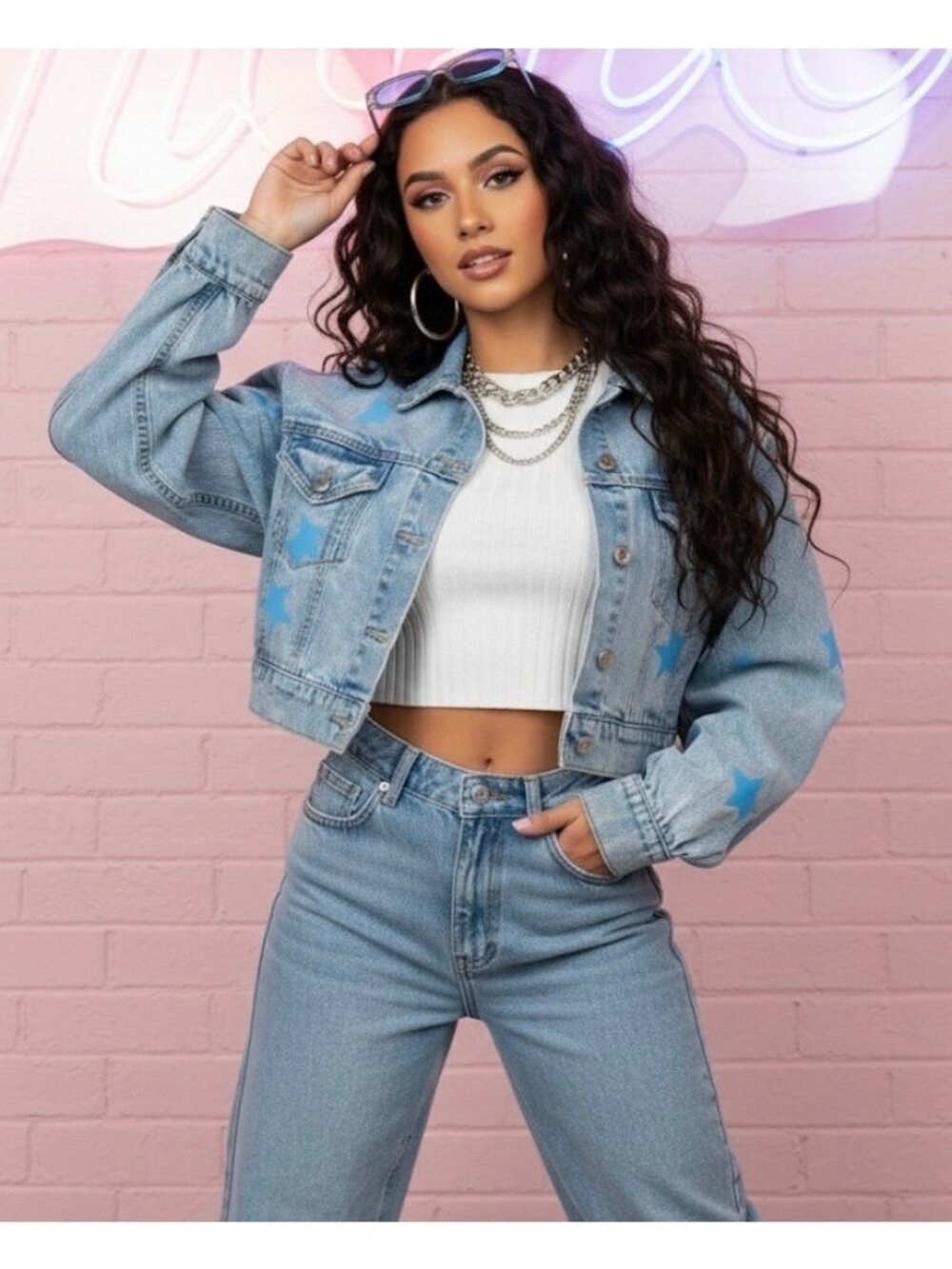 Juicy Couture Star Cropped Denim Trucker Jacket S| Y2K McBling Trashy Glam Rock